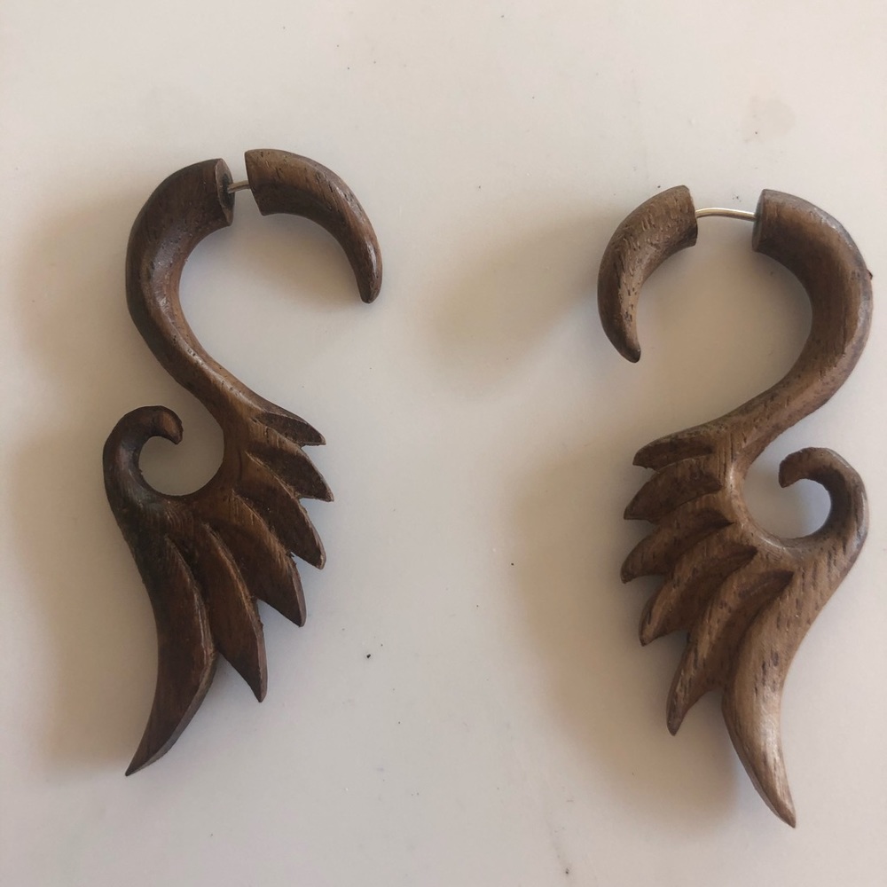 Wood carved earrings